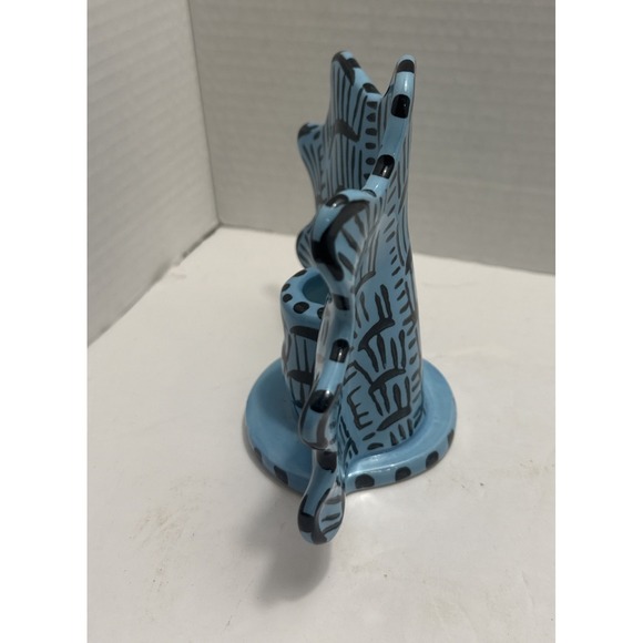 Lucie de Moyencourt Blue & Black Glazed Stoneware Shell Candle Holder - Picture 5 of 8